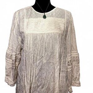 Cream lace long sleeve blouse with bell sleeves